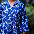 Indigo Dabu Block Print Cotton Flared Dress l iTokri.com