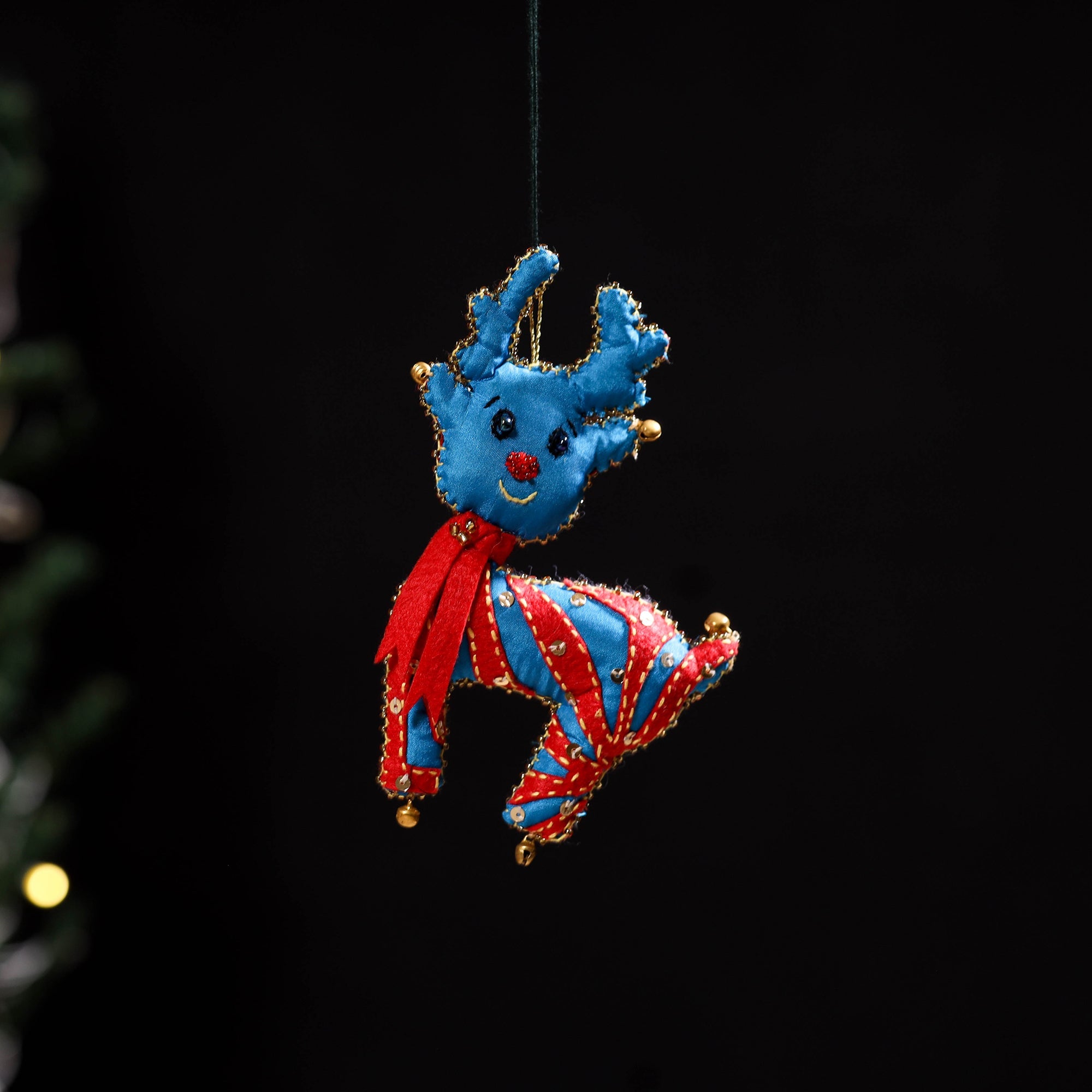 Blue - deer - hand embroidered felt christmas decor
