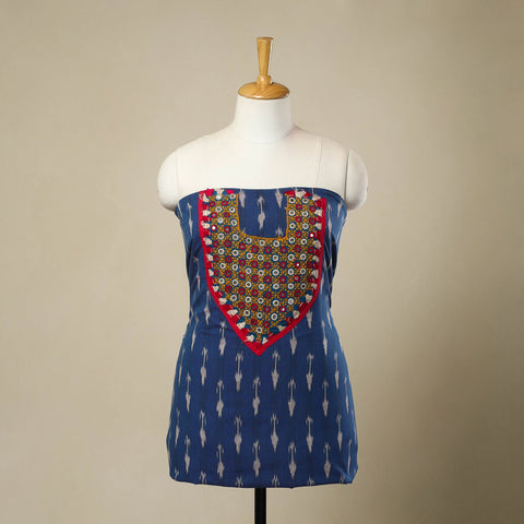 Buy Blue Desert Thread Embroidery Ikat Kurta Material