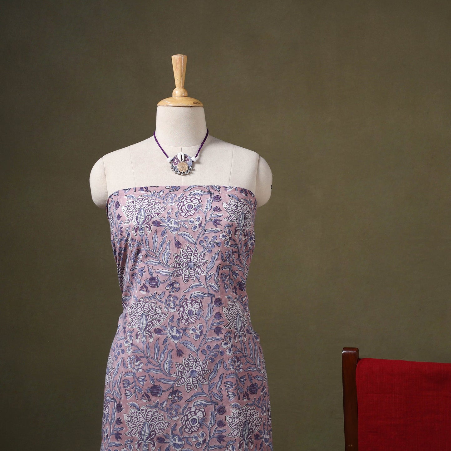 Blue Designer! Block Print Cotton Dress Material with Jewellery Set