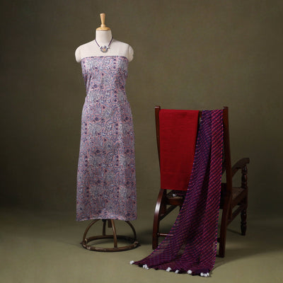 Blue Designer! Block Print Cotton Dress Material with Jewellery Set