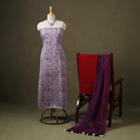 Blue Designer! Block Print Cotton Dress Material with Jewellery Set