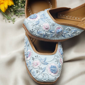 Blue Handstitched Embroidered Jutti 