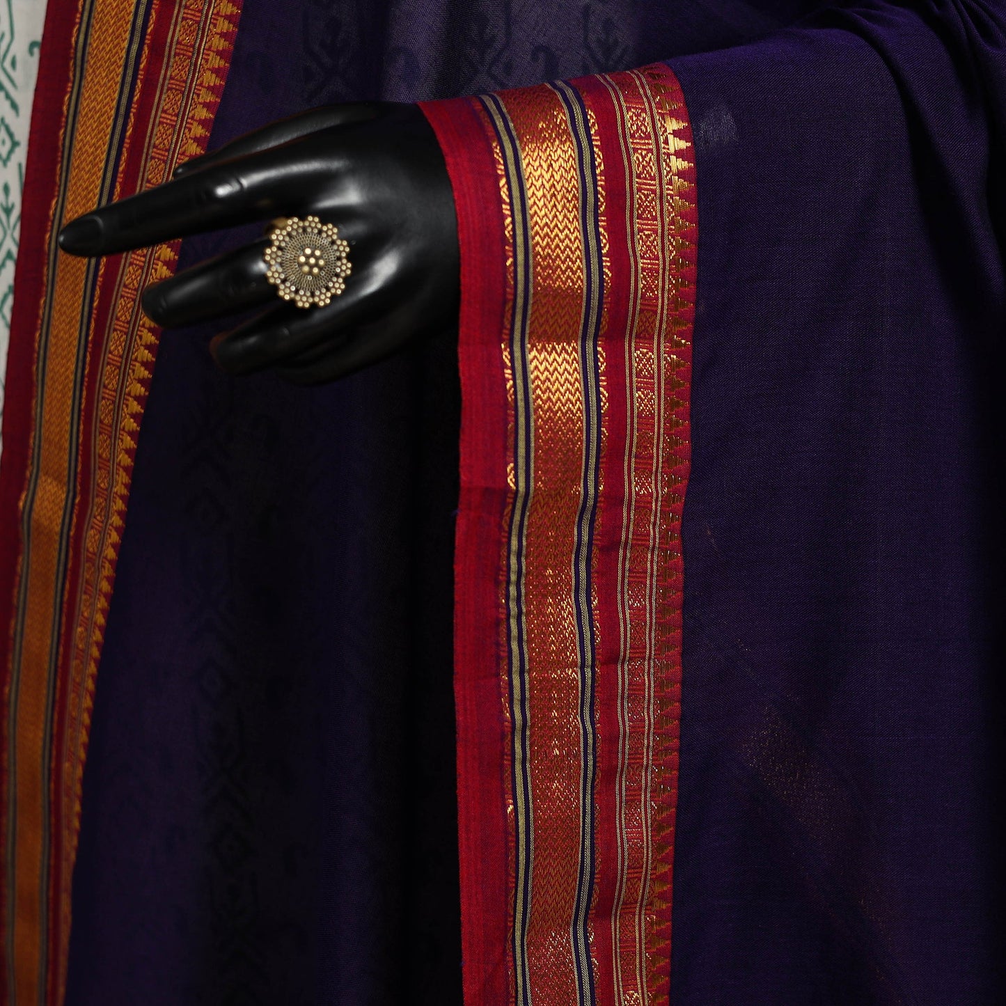 Blue - dharwad cotton dupatta with zari border 02