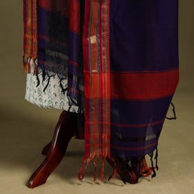 Blue - dharwad cotton dupatta with zari border 02