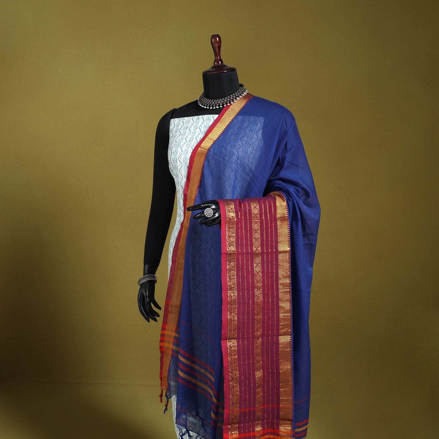 Blue - dharwad cotton dupatta with zari border 20