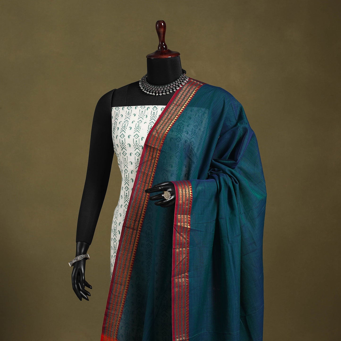 Blue - dharwad cotton dupatta with zari border 24