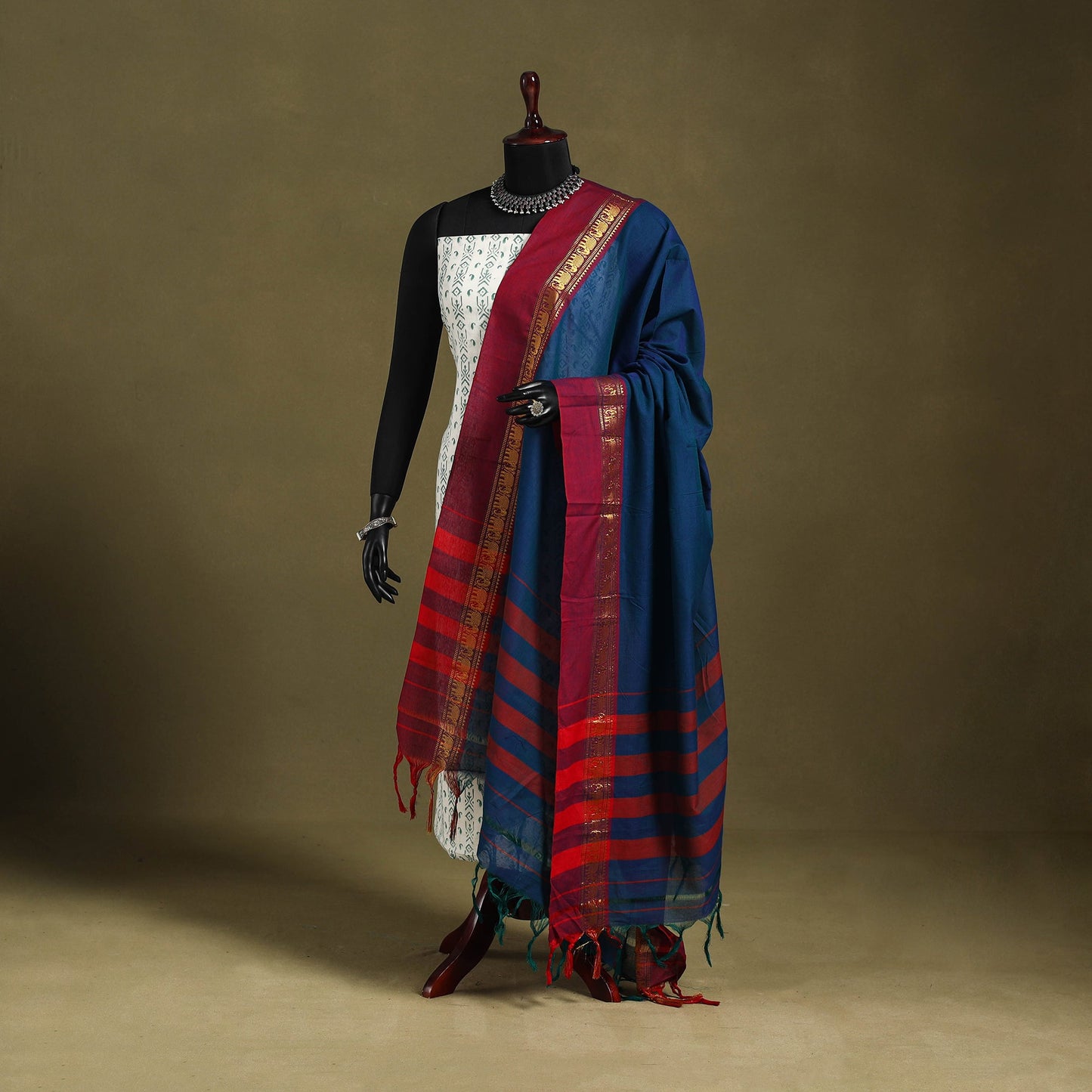 Blue - dharwad cotton dupatta with zari border 29