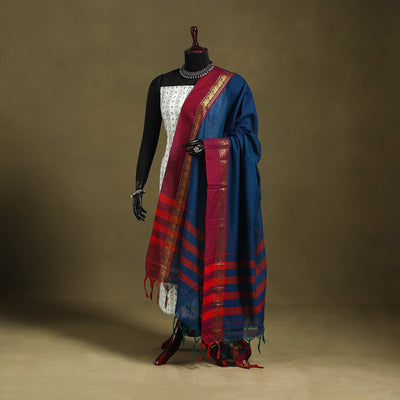 Blue - dharwad cotton dupatta with zari border 29