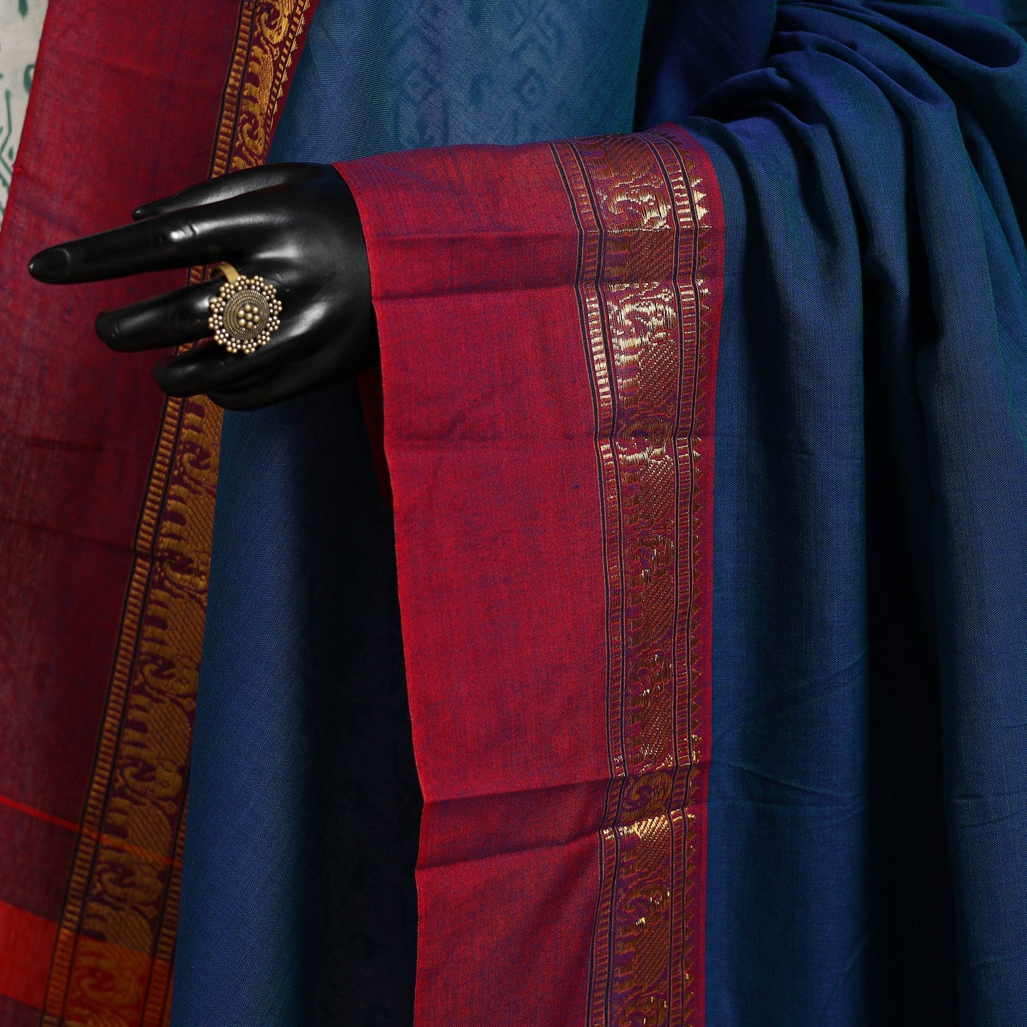 Blue - dharwad cotton dupatta with zari border 29