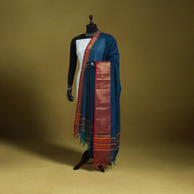 Blue - dharwad cotton dupatta with zari border 36
