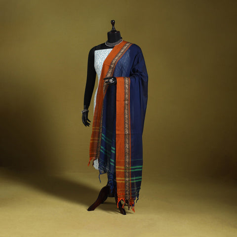 Blue - dharwad cotton dupatta with zari border 52