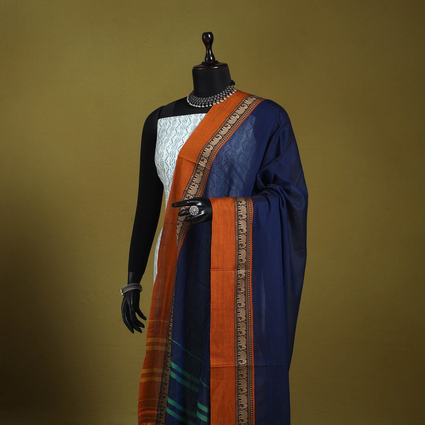 Blue - dharwad cotton dupatta with zari border 52