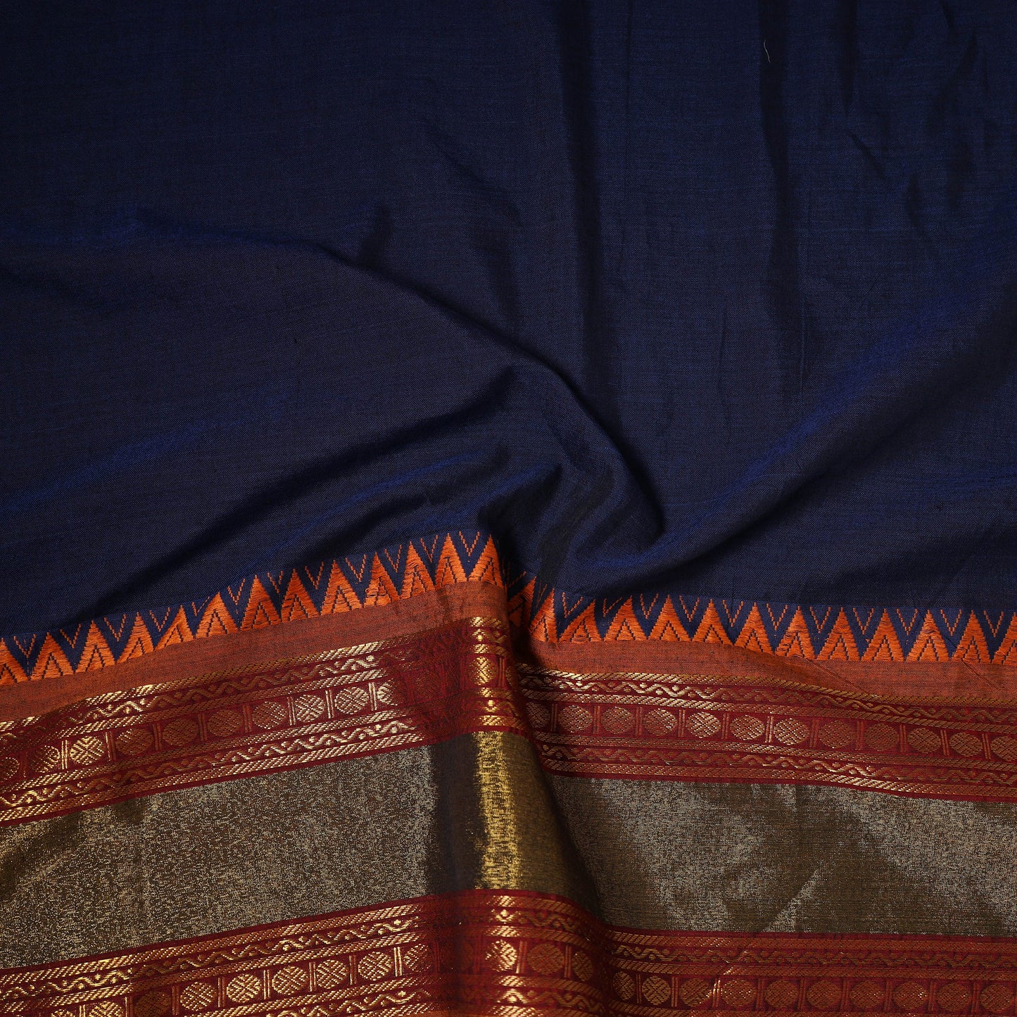 Blue - dharwad cotton fabric with border 02 - handcrafted