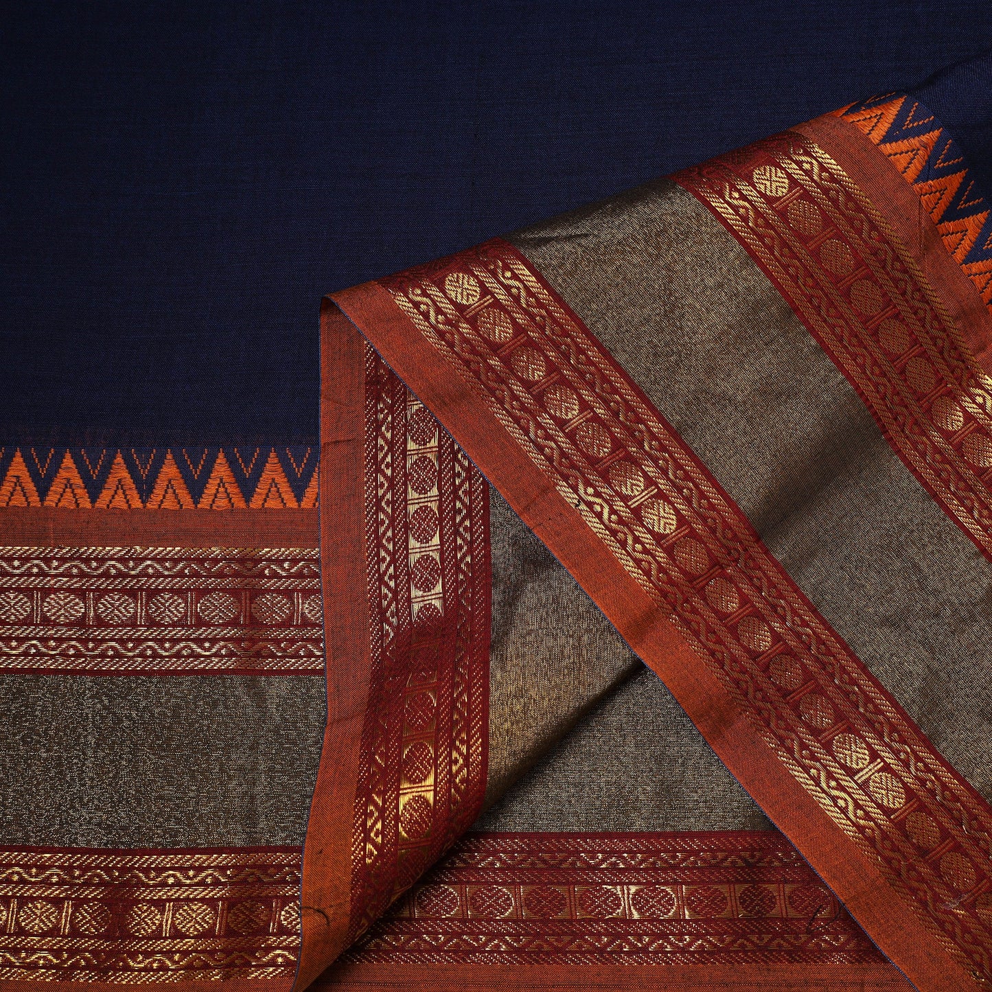 Blue - dharwad cotton fabric with border 02 - handcrafted