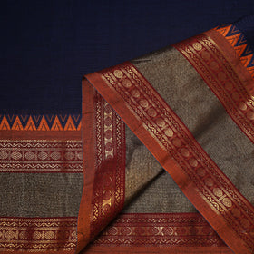 Blue - dharwad cotton fabric with border 02 - handcrafted