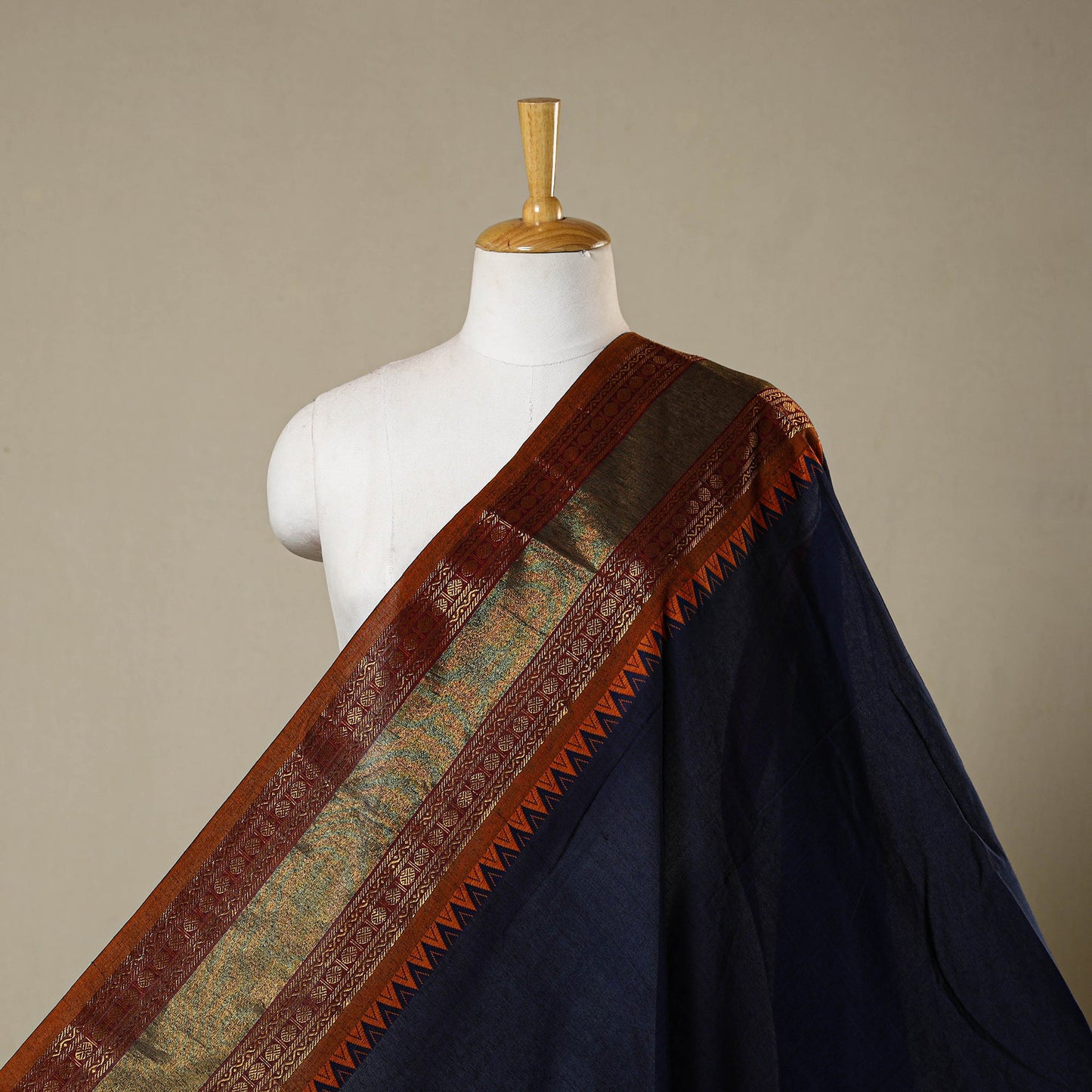 Blue - dharwad cotton fabric with border 02 - handcrafted