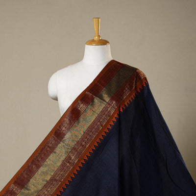 Blue - dharwad cotton fabric with border 02 - handcrafted