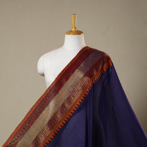 Blue - dharwad cotton fabric with border 03 - handcrafted