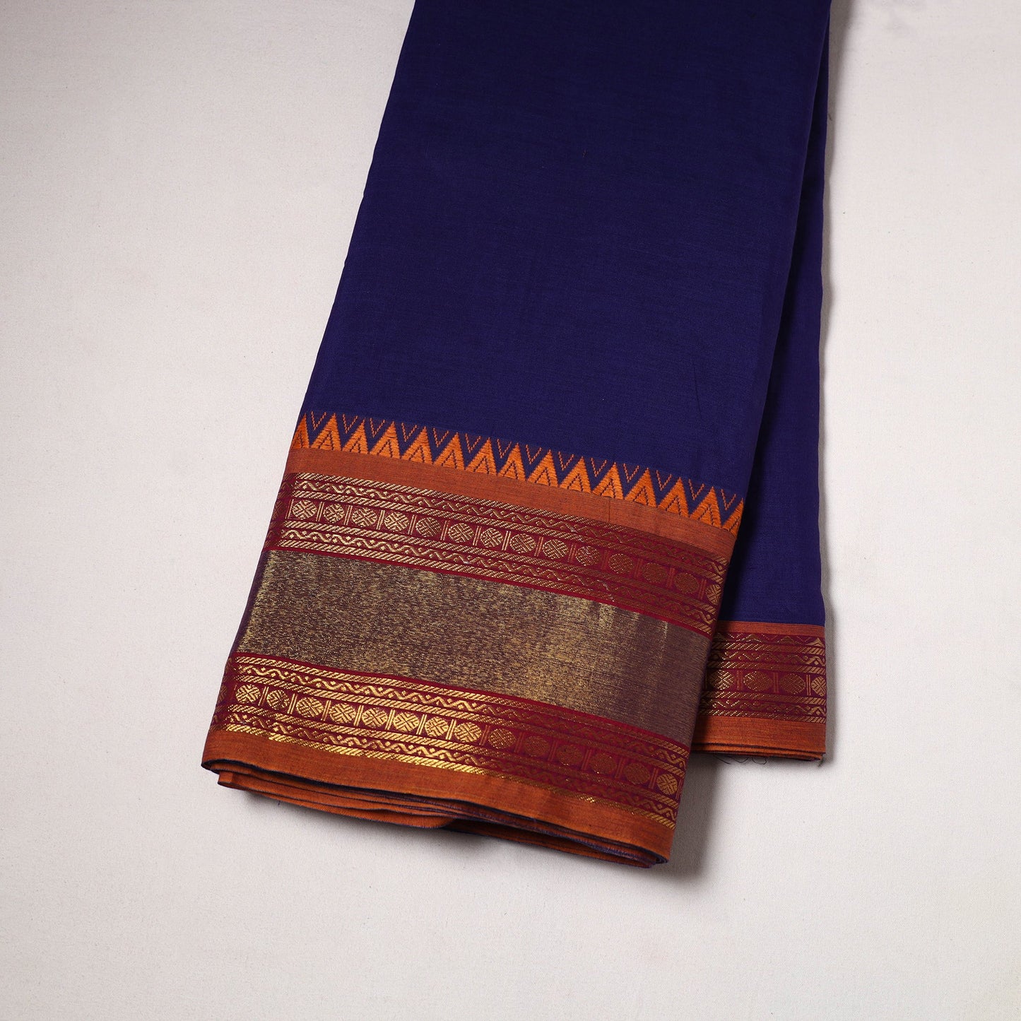 Blue - dharwad cotton fabric with border 03 - handcrafted