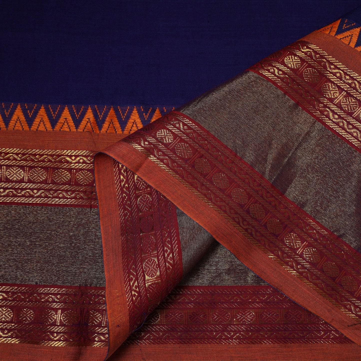 Blue - dharwad cotton fabric with border 03 - handcrafted