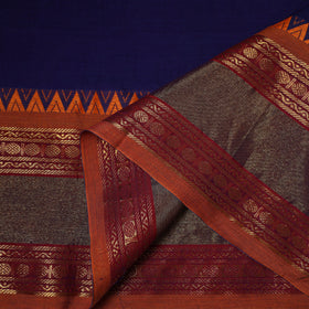 Blue - dharwad cotton fabric with border 03 - handcrafted