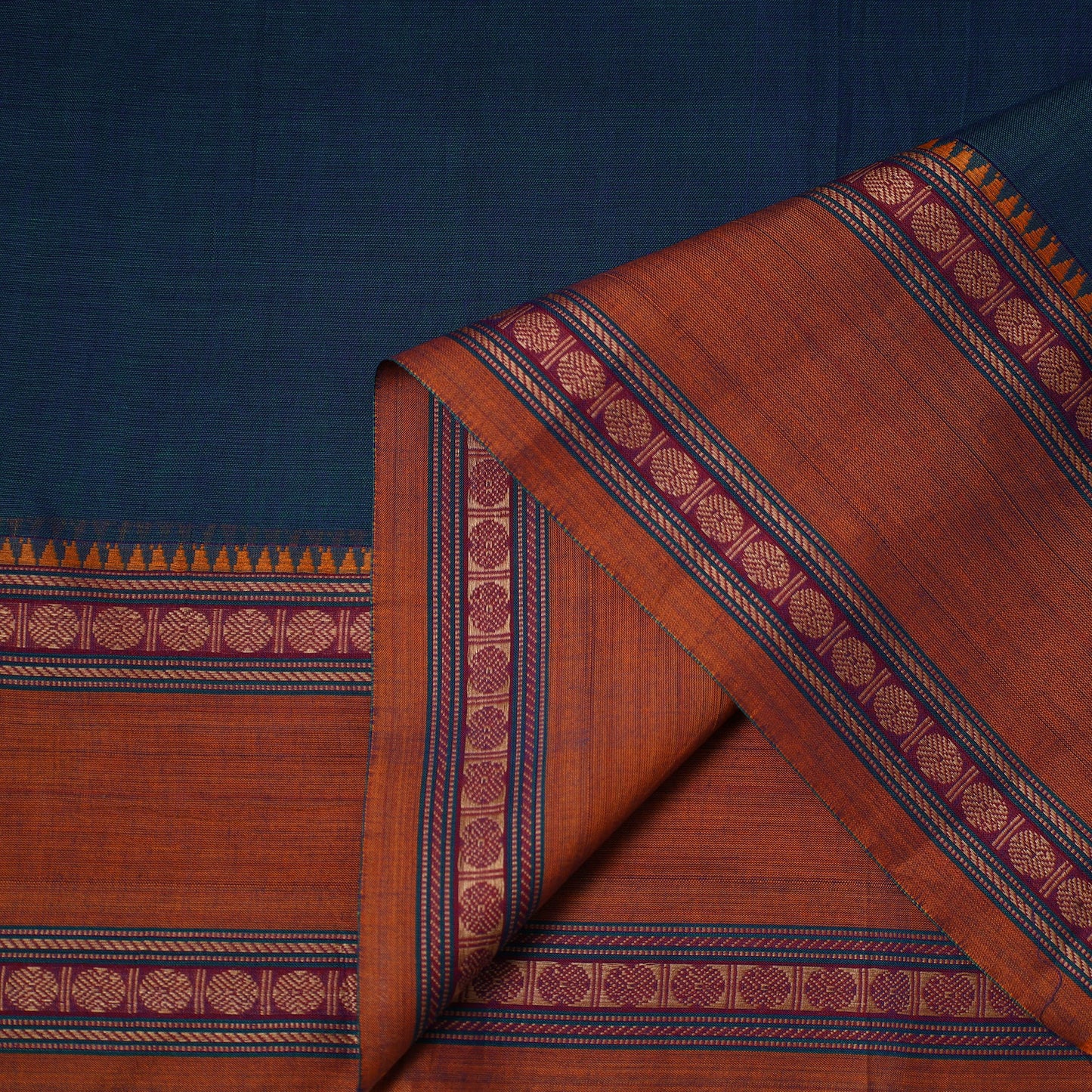 Blue - dharwad cotton fabric with border 09 - handcrafted