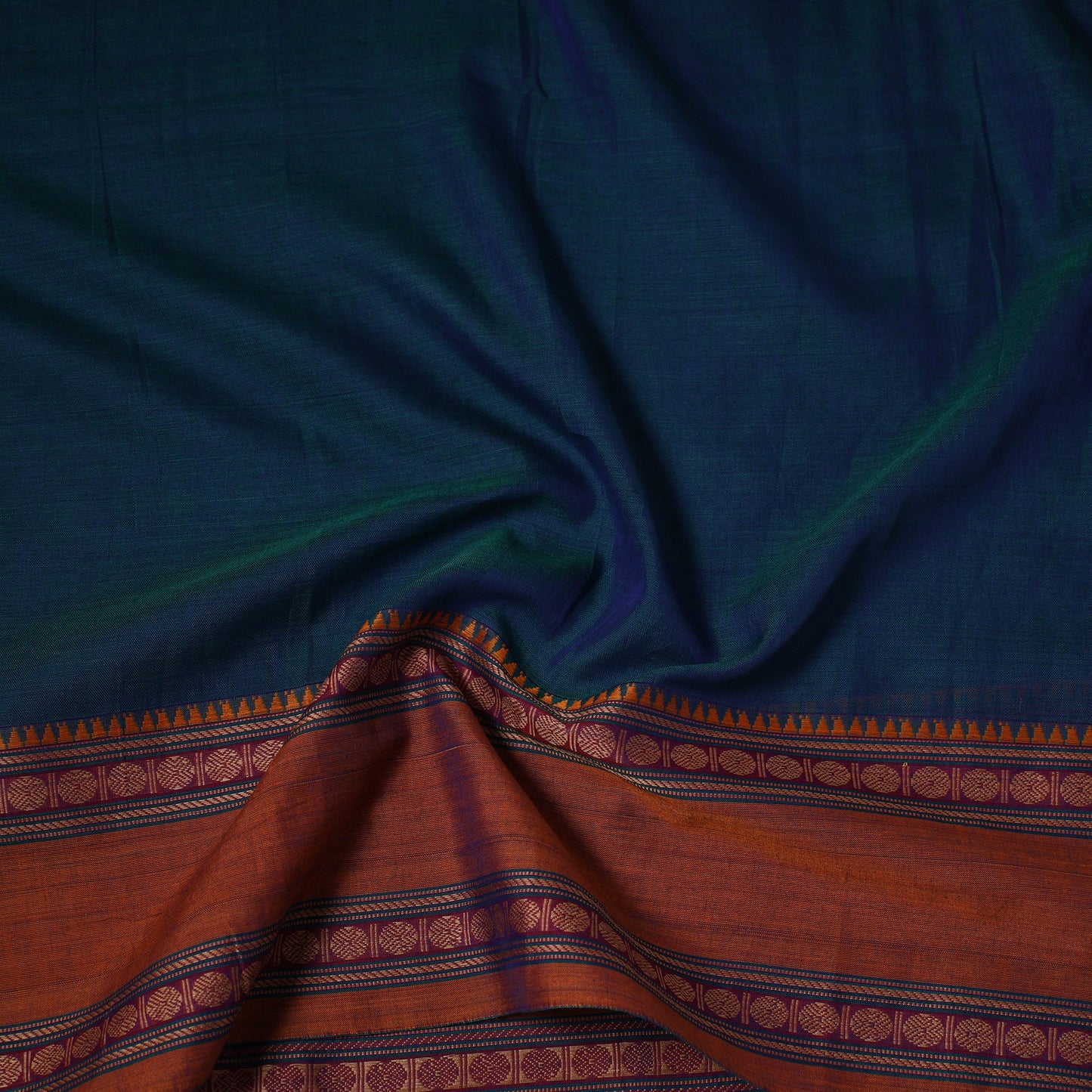 Blue - dharwad cotton fabric with border 09 - handcrafted