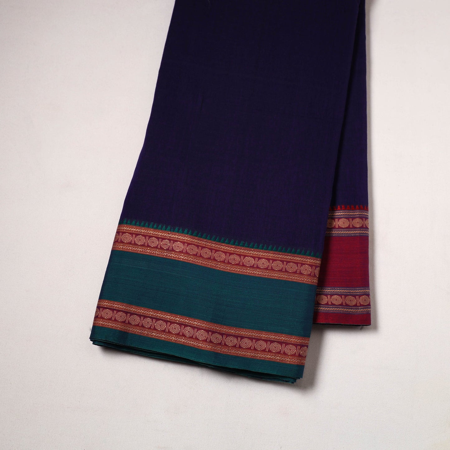 Blue - dharwad cotton fabric with border 13 - handcrafted