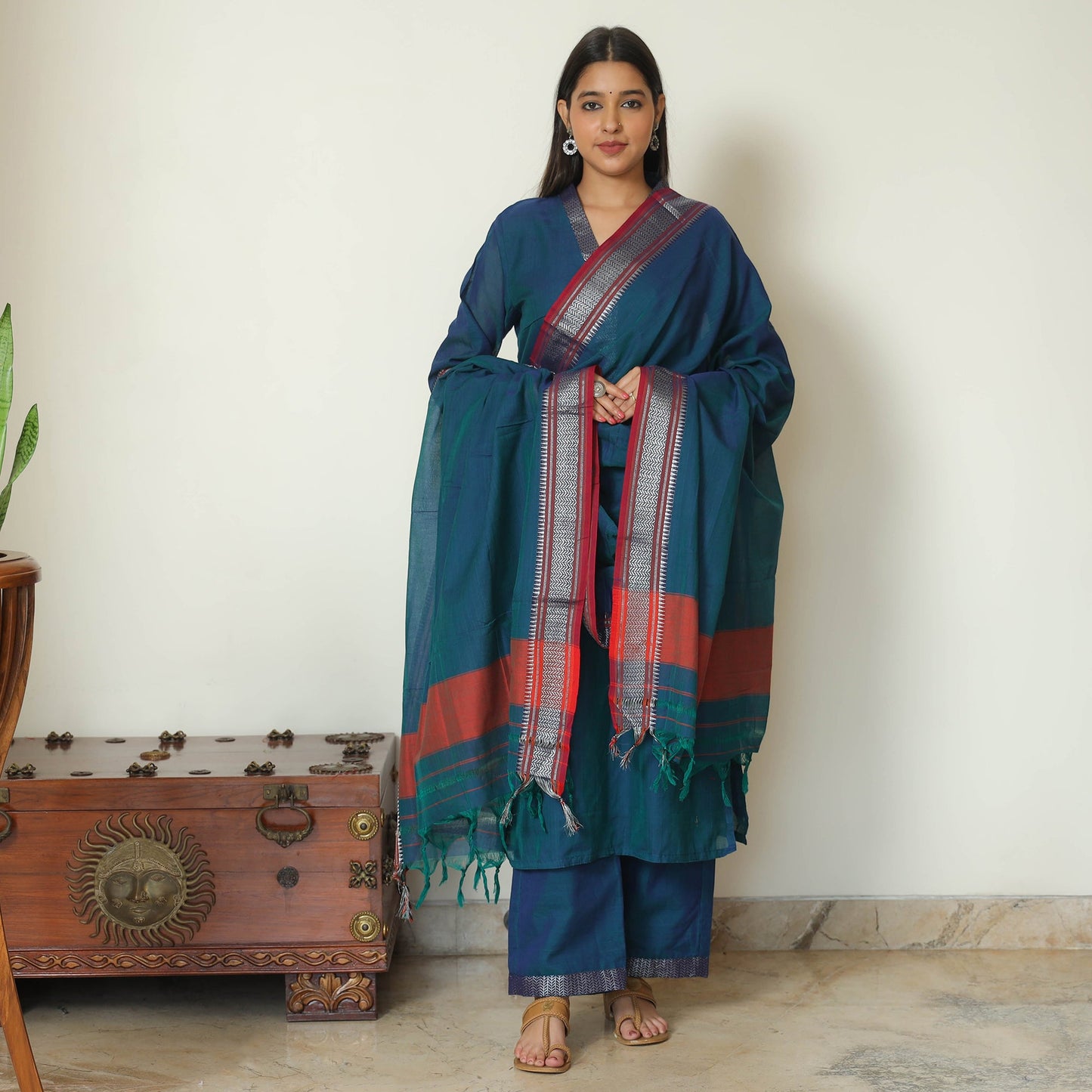 Blue - dharwad cotton kurta with palazzo & dupatta set 02