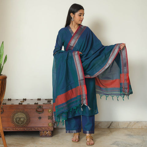 Blue - dharwad cotton kurta with palazzo & dupatta set 02