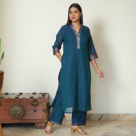 Blue - dharwad cotton kurta with palazzo & dupatta set 02
