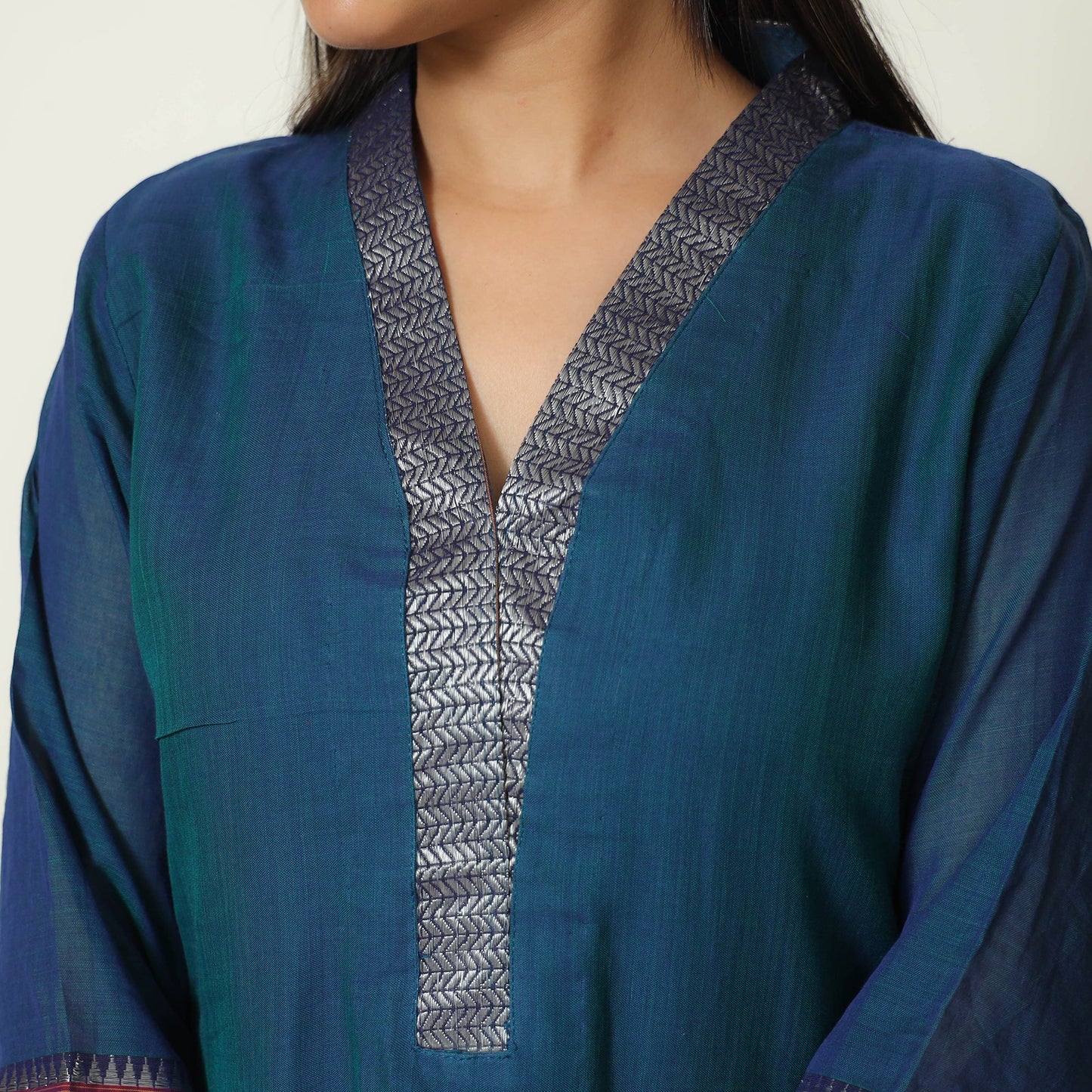 Blue - dharwad cotton kurta with palazzo & dupatta set 02