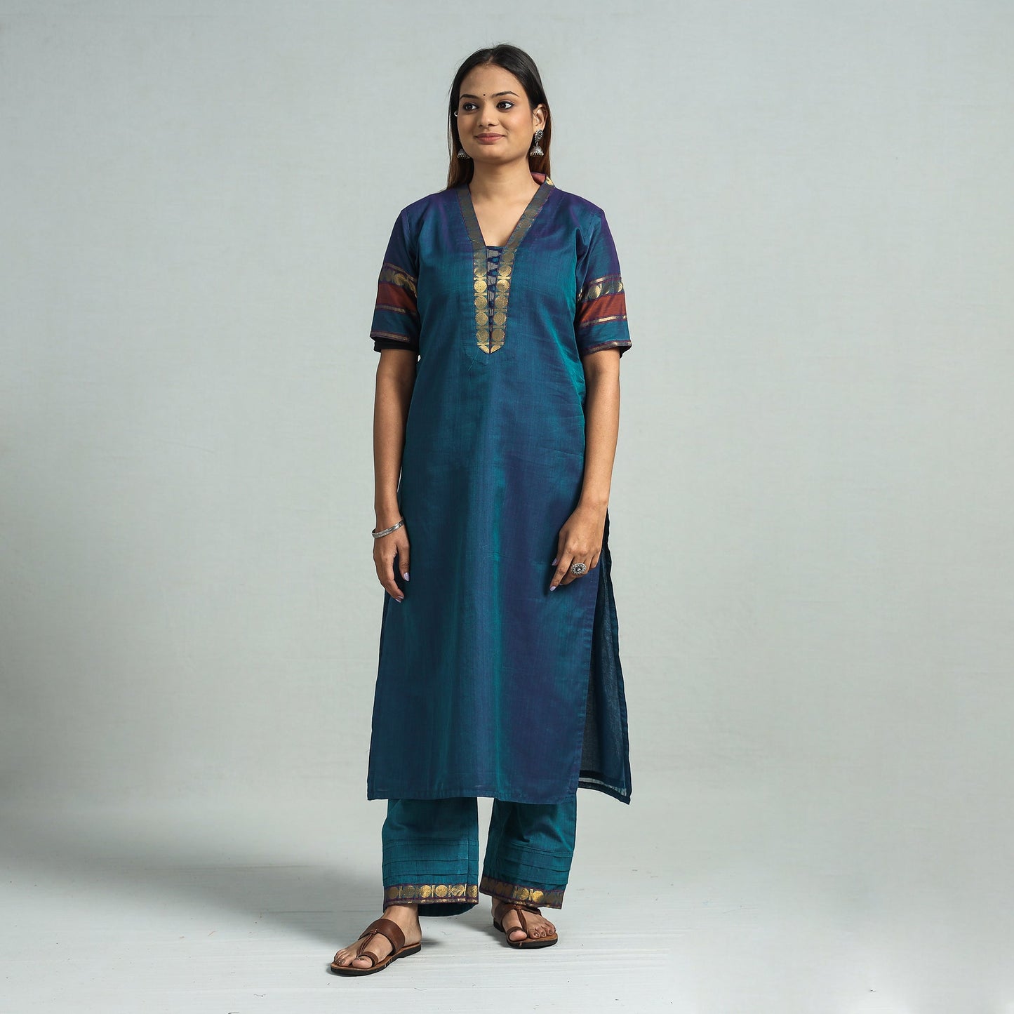 Blue - dharwad cotton kurta with palazzo & dupatta set