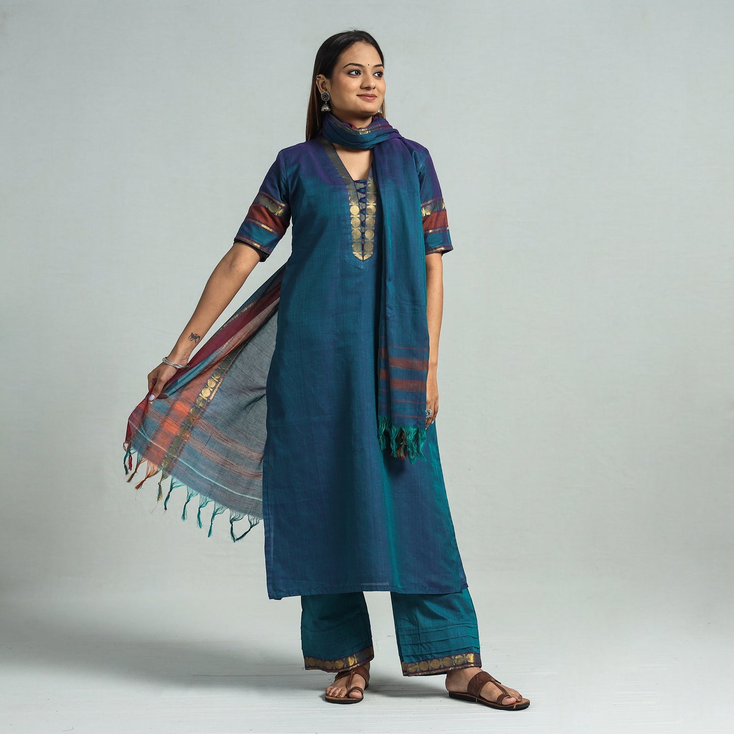 Blue - dharwad cotton kurta with palazzo & dupatta set