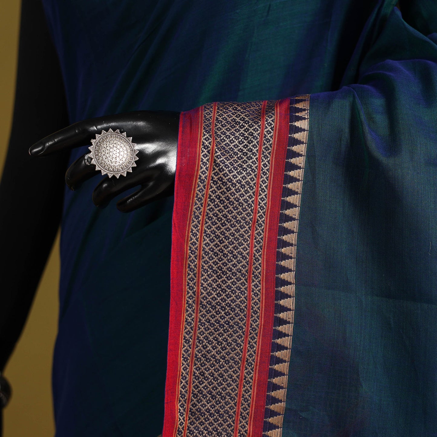 Blue - dharwad cotton saree with border 09 - handcrafted