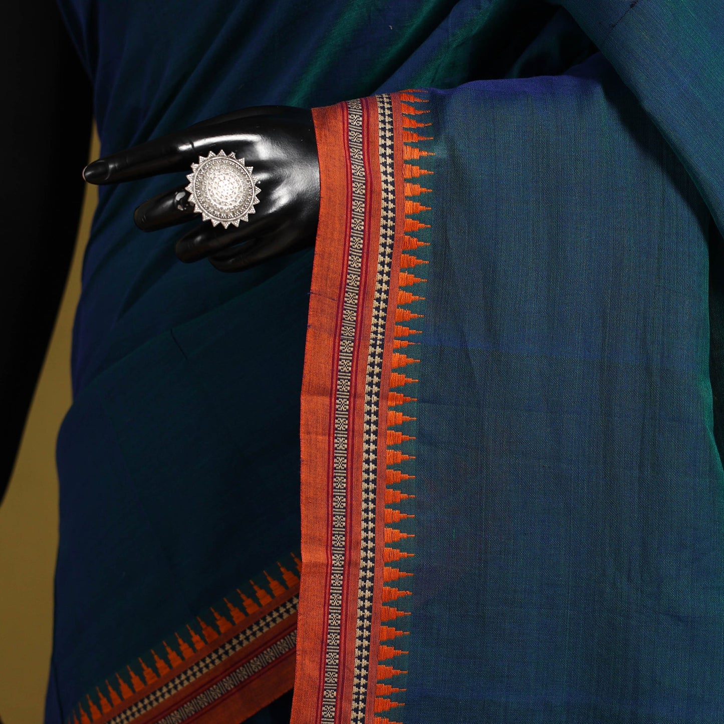 Blue - dharwad cotton saree with border 42 - handcrafted