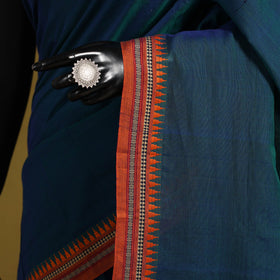 Blue - dharwad cotton saree with border 42 - handcrafted