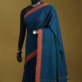 Blue - dharwad cotton saree with border 42 - handcrafted