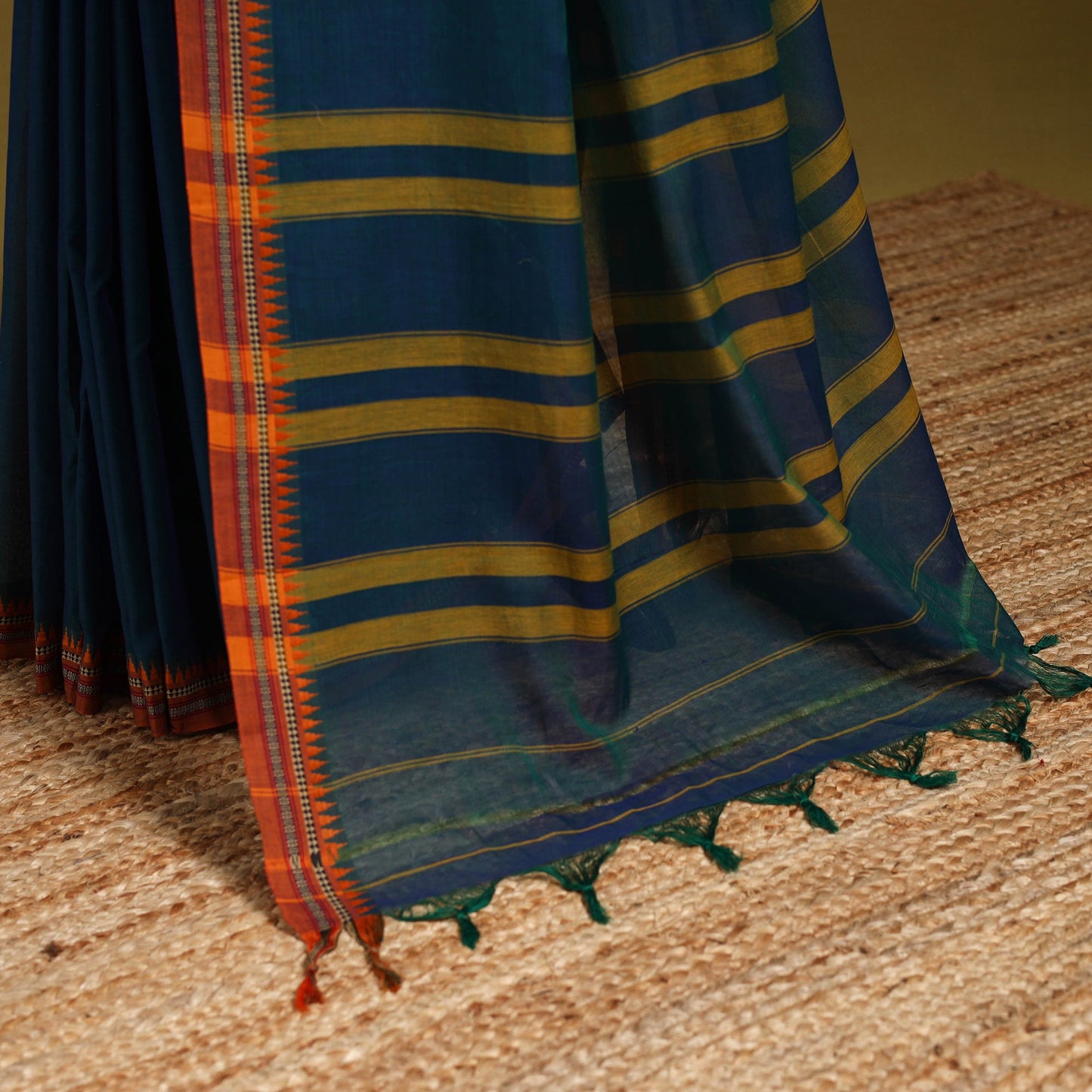 Blue - dharwad cotton saree with border 42 - handcrafted