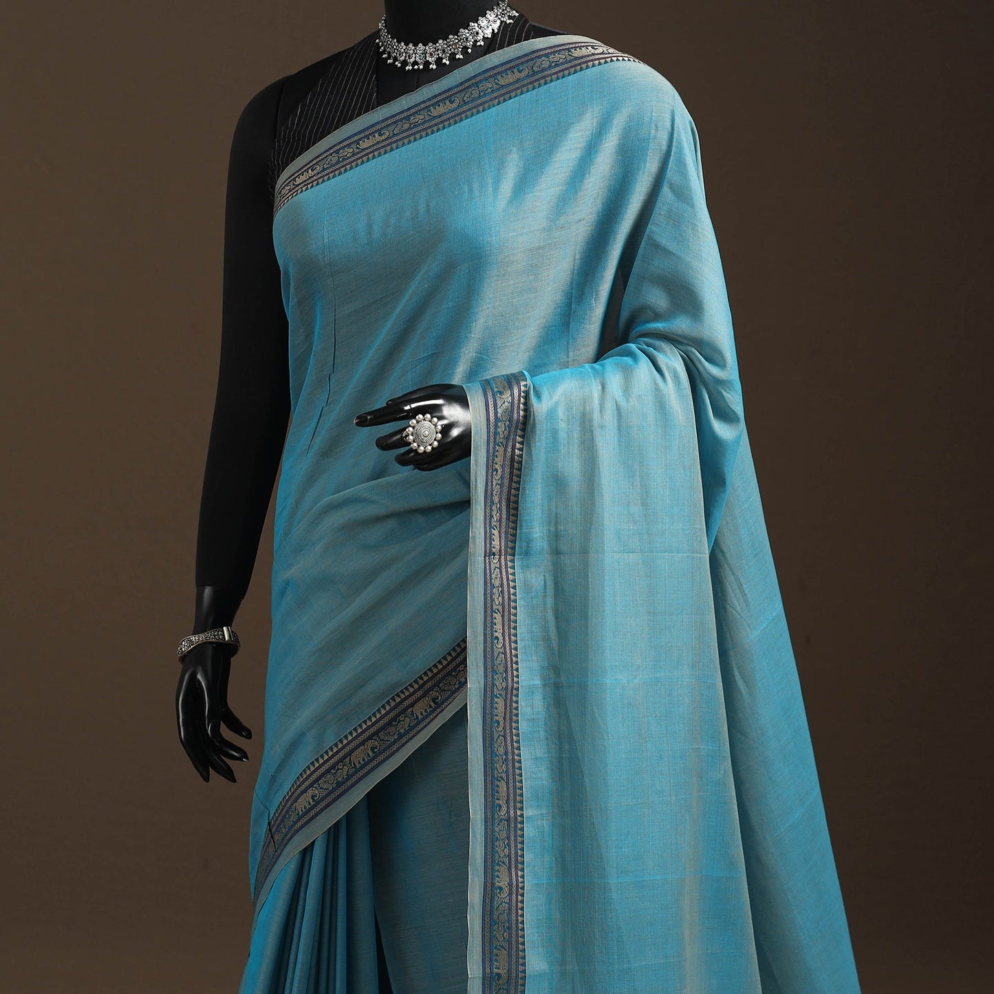 Dharwad cotton saree with border 44 - handcrafted