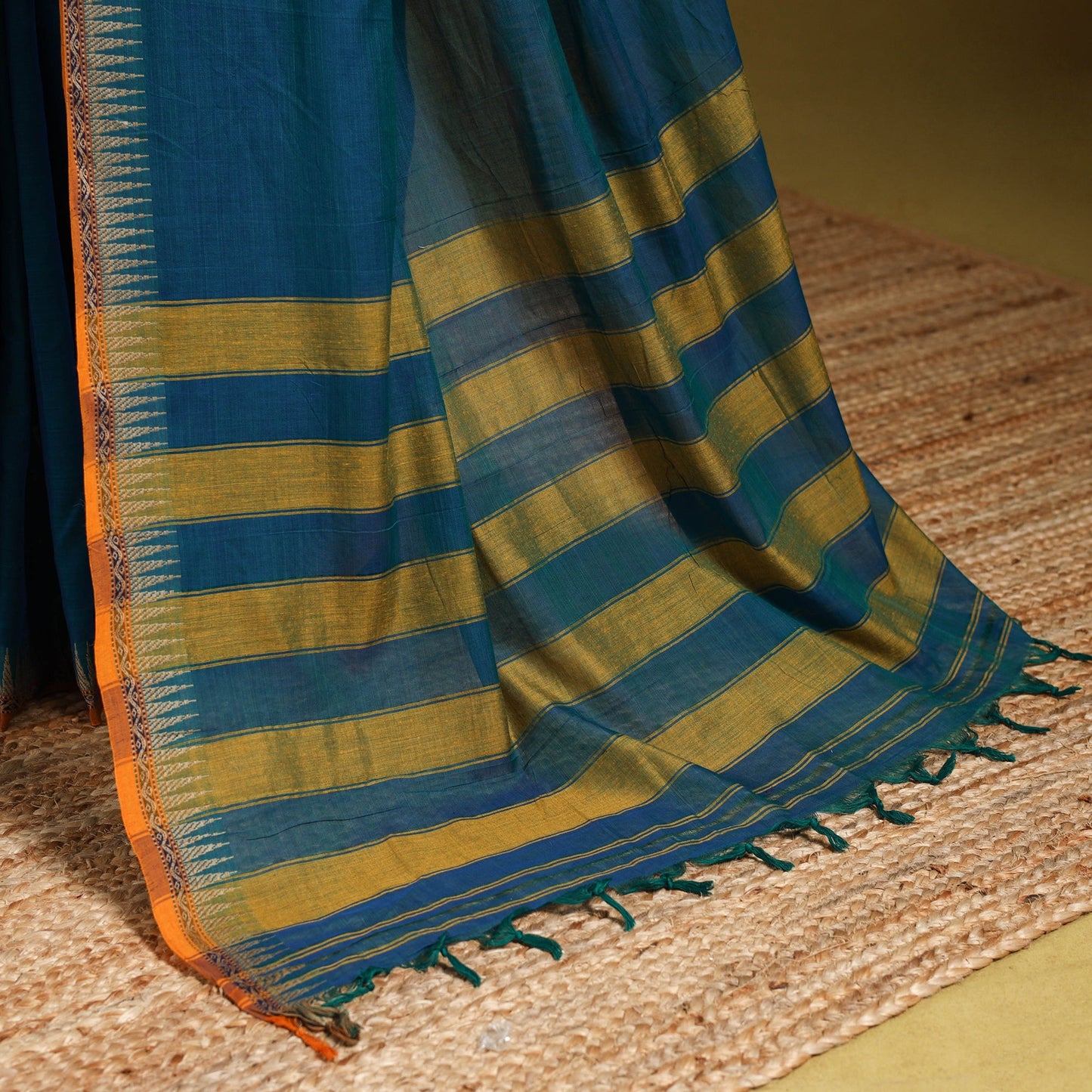 Blue - dharwad cotton saree with border 54 - handcrafted
