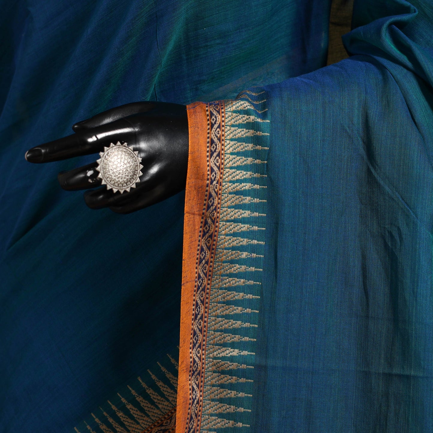 Blue - dharwad cotton saree with border 54 - handcrafted