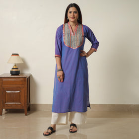 Blue - dharwad cotton straight kurta with patchwork 17