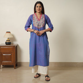 Blue - dharwad cotton straight kurta with sanganeri