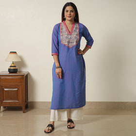 Blue - dharwad cotton straight kurta with sanganeri