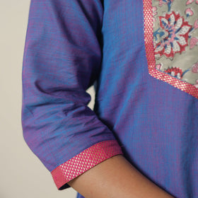 Blue - dharwad cotton straight kurta with sanganeri