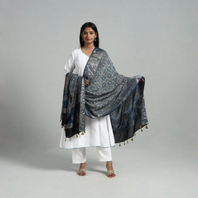 Dola Silk Block Print Ajrakh Dupatta