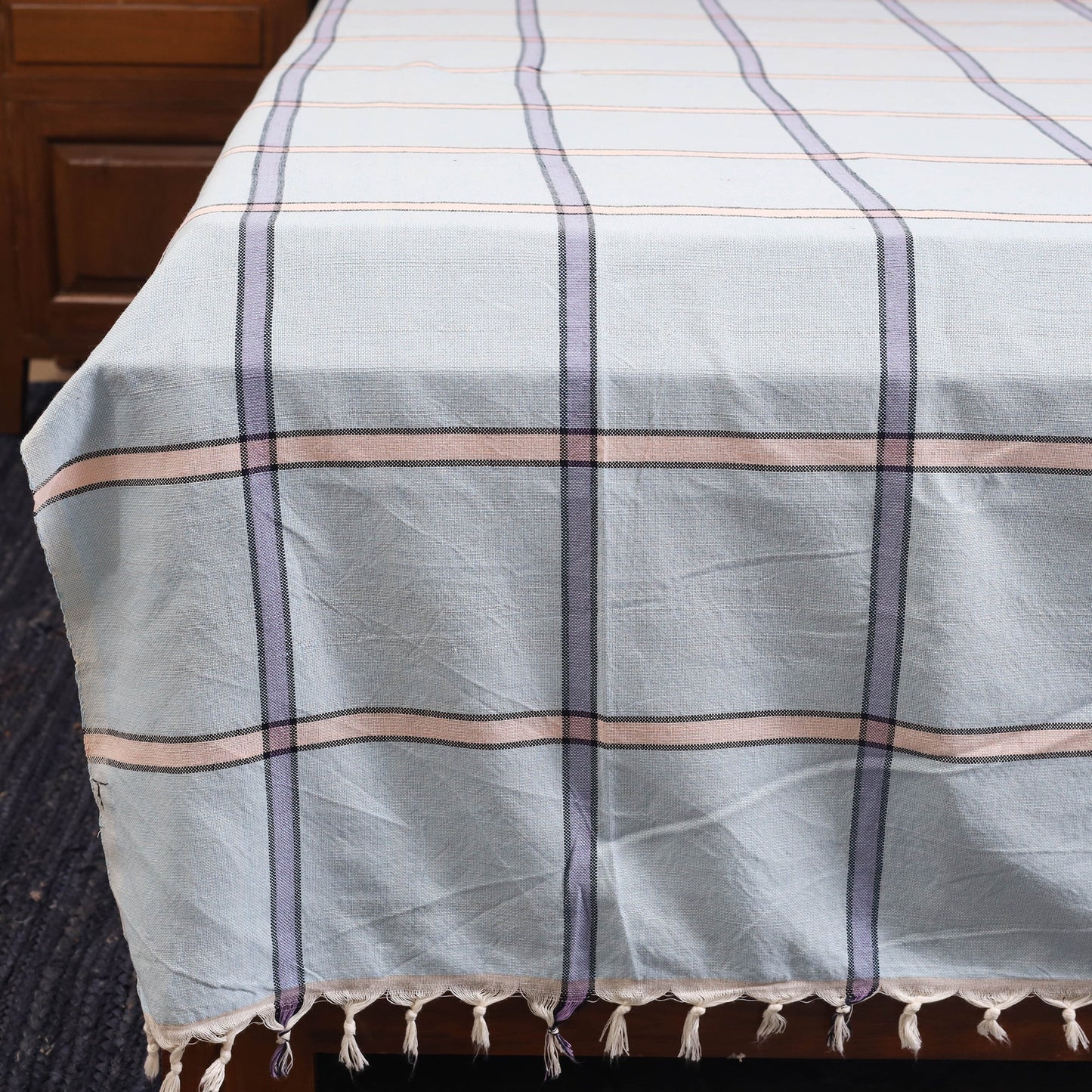 Blue - double handloom cotton bed sheet (108 x 90 in) 13