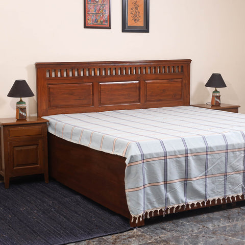 Blue - double handloom cotton bed sheet (108 x 90 in) 13